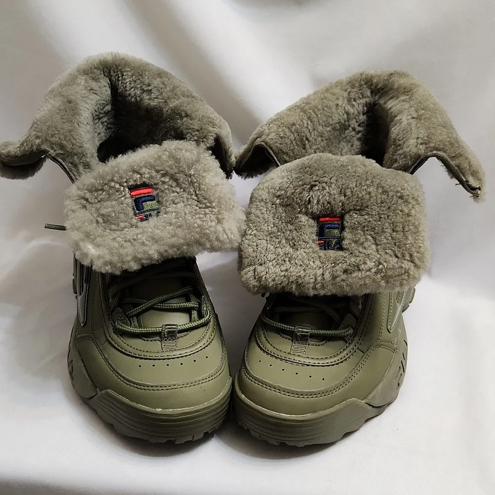 Fila Disruptor Shearling Olive Green Lace-up Winter Boots (w size 8)
